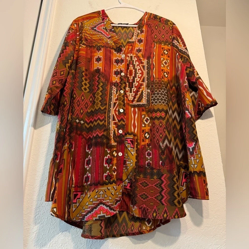 Show Me Your Mumu Aztec Patchwork Tunic Button Down Tribal Womens Size XSmall